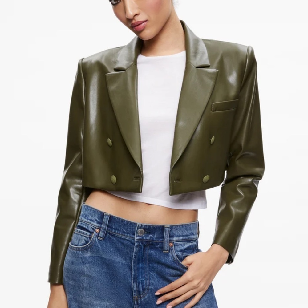 NWT Alice + Olivia Anthony Cropped Double Breasted Vegan Blazer size 8